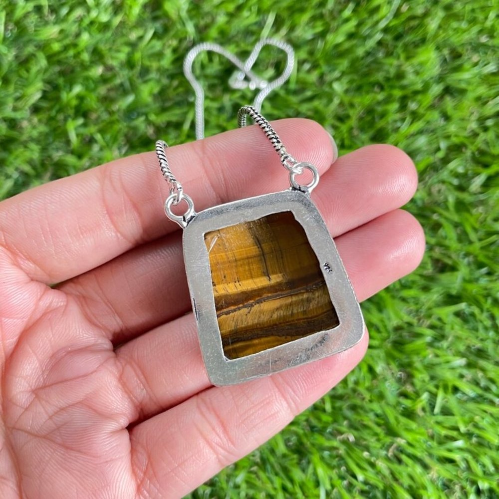Tiger's Eye Pendant Necklace 925 Sterling Silver - Picture 4 of 6